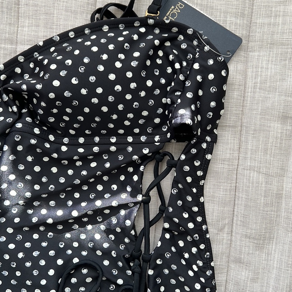 NEW‼️Rachel Roy Classic Black/White Polka Side Lace Up Swimsuit Size M - Picture 12 of 16